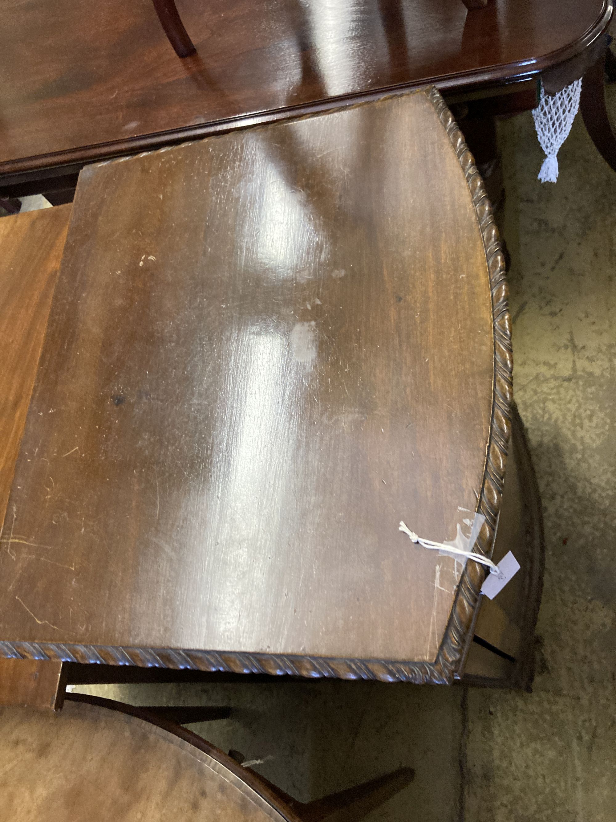 A 1920s Chippendale revival mahogany bowfront pier cabinet, width 50cm, depth 44cm, height 96cm
